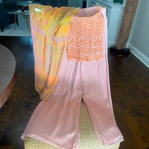 La Perla silk and sequins pants, bustier and shawl outfit.